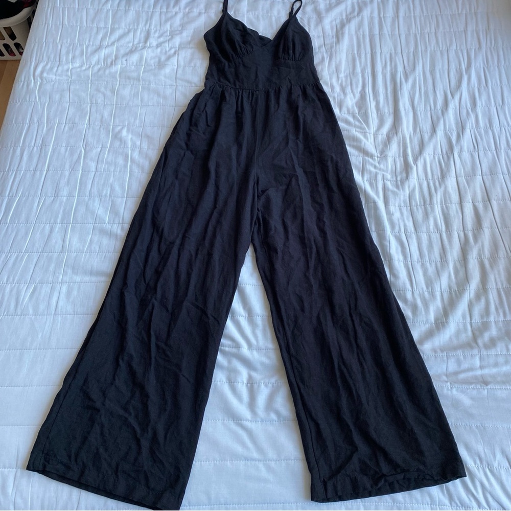 Black Spaghetti-Strap Wide-Leg Jumpsuit